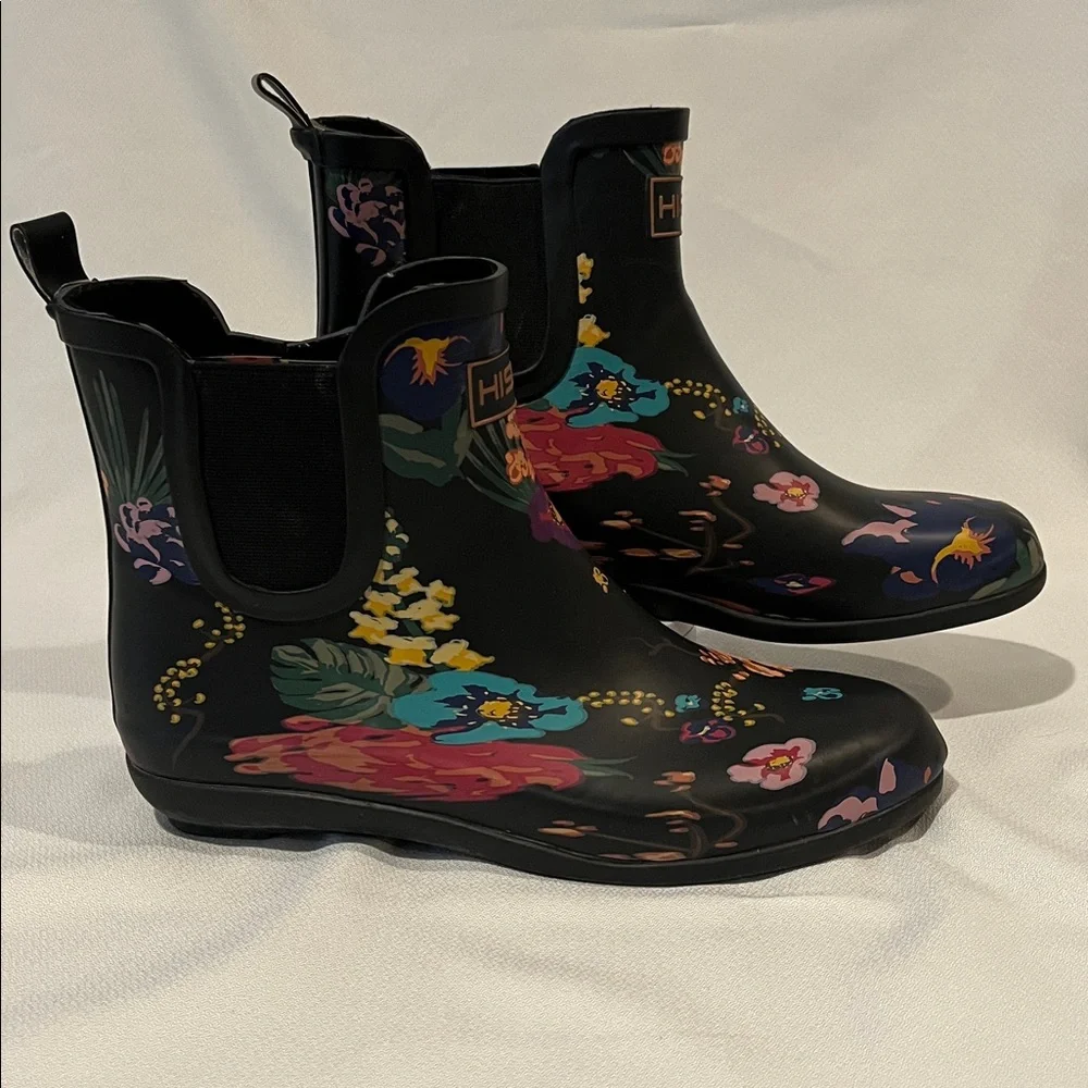 HISEA Floral Short Rain Boots - Black